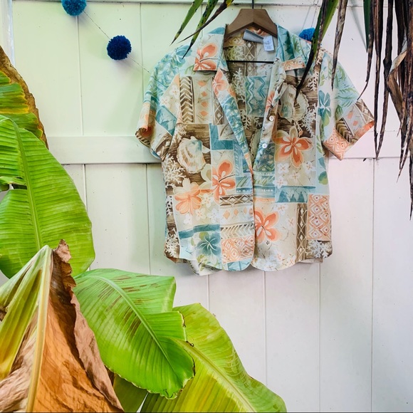 vintage vsco y2k Shell Hawaiian button up popover - Picture 2 of 10